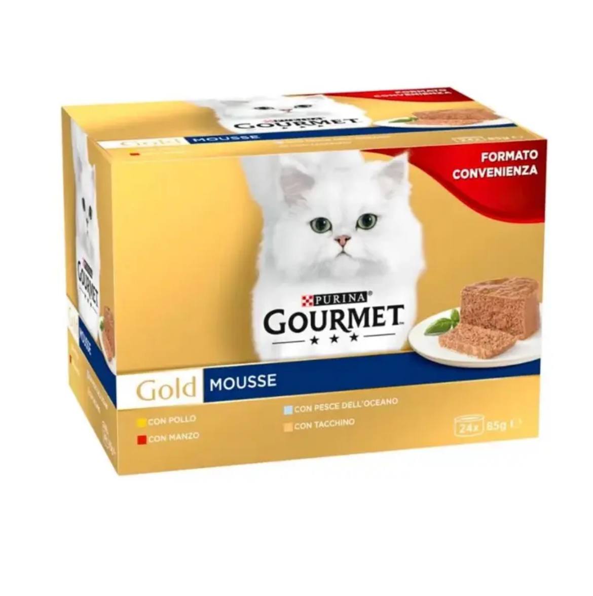 Purina Gourmet Gold Mousse Multipack — Chicken, Beef, Fish & Turkey (24×85g)