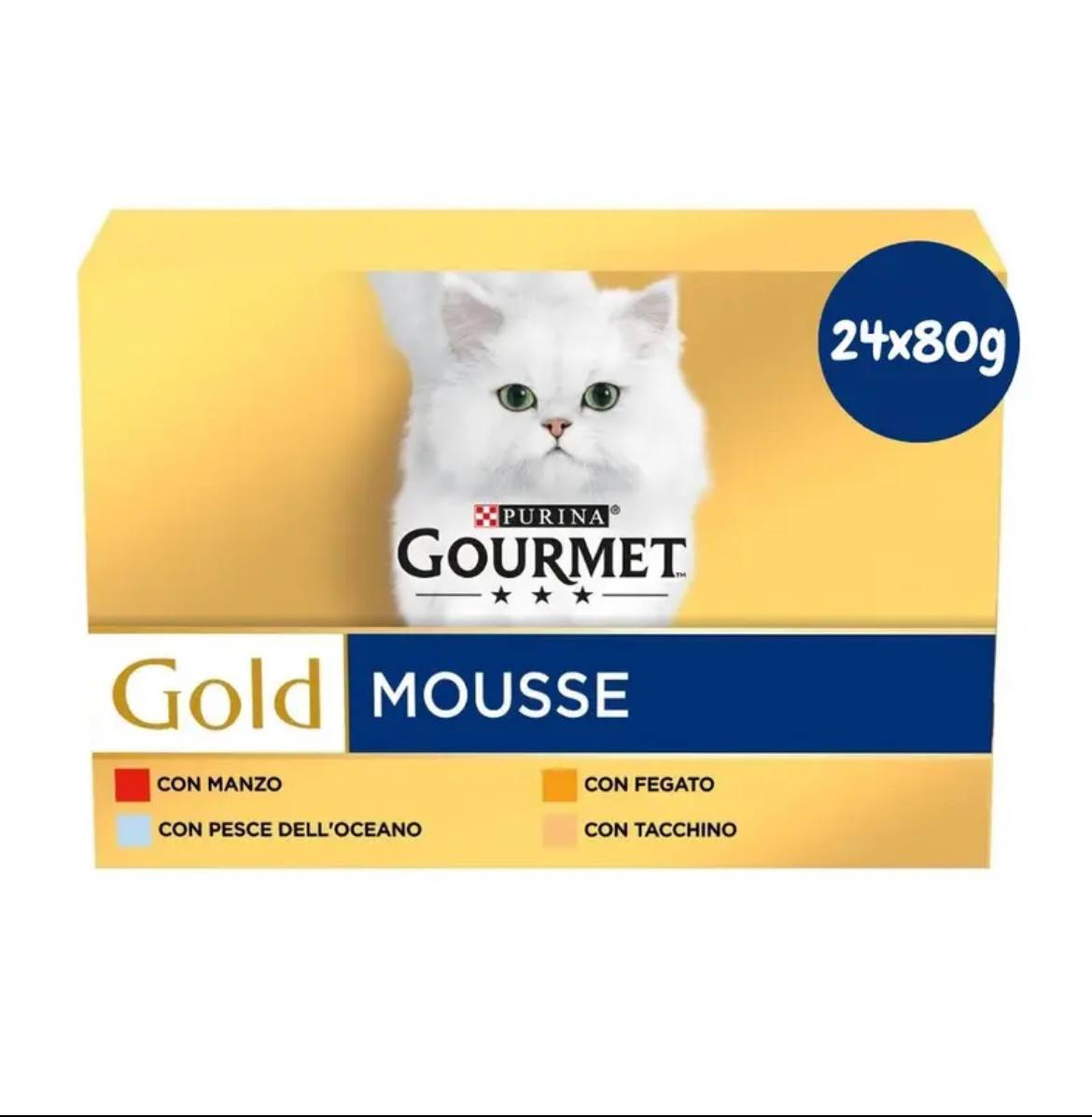 Purina Gourmet Gold Mousse Multipack — Chicken, Beef, Fish & Turkey (24×85g)